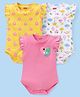 Babyhug 100% Cotton Knit Frill Sleeves Onesie With Floral Print Pack of 3 - Multicolor