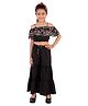 Kids Cave Cold  Shoulder Abstract Printed Frill Detailed Top With  Palazzo - Black