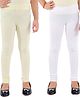 Kids Cave Set Of 2 Cotton Jersey Solid Leggings - White & Beige