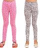 Kids Cave Pack Of 2 Cotton Jersey Abstract Design & Heart Printed Leggings - Pink & White