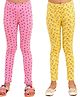 Kids Cave Pack Of 2 Cotton Jersey Abstract Design & Flower Printed Leggings - Pink & Yellow
