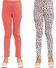 Kids Cave Pack Of 2 Cotton Jersey Flower & Heart Printed Leggings - Orange & White