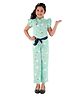 Kids Cave  Cap Sleeves Floral Printed Jumpsuit - Light Green