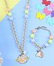 Asthetika Set Of 2  Galaxy & Unicorn  Charm Embellished  Necklace & Bracelet Set - Pink
