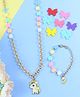 Asthetika Set Of 2 Unicorn Charm Embellished Necklace & Bracelet Set - Pink & Blue