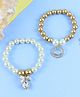 Asthetika Set Of 2 Diamond & Smiley Charm Embellished Beaded Bracelets - Golden