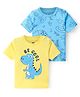 Doodle Poodle 100% Cotton Knit  Half Sleeves   T-Shirts Dino Print Pack of 2 - Splish Slpash Blue & Minion Yellow