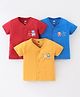 Simply Cotton Interlock Knit Half Sleeves Vests Robot Print Pack Of 3 - Red Golden & Sky Blue
