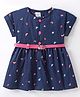 Simply Premium Cotton Half Sleeves Frock Dino & Butterfly Print with Belt - Navy Blue