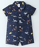Simply Premium Cotton Half Sleeves Romper Dino Print - Navy Blue