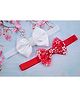 Little Miss Cuttie Set Of 2 Bow Detailed Pearl Embellished Satin Headbands - White & Red