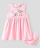 Bonfino 100% Cotton Knit Sleeveless Frock With Bloomer Cheetah Print- Pink