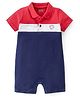 Babyhug 100% Cotton Knit Interlock Half Sleeves Romper With Text Print - White Red & Navy Blue