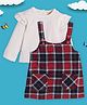 Nauti Nati Full Sleeves Solid Top With Plaid Checked Cotton Pinafore Dress - White