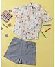 Nauti Nati Half Sleeves Elephants Printed Cotton Shirt & Shorts Set - Grey