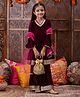 Pspeaches Velvet Full Bell Sleeves Lace Embellished Kurta & Palazzo With Coordinating Dupatta - Wine Purple