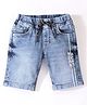 Ruff Denim Woven Washed Above Knee Length Jamaican Text Print -Blue