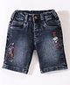 Ruff Denim Woven Washed Above Knee Length Jamaican Text Print -Blue