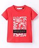 RUFF Lycra Knit Half Sleeves T-Shirt With Text Patch - Red