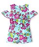 Babyhug 100% Cotton Jersey Cold Shoulder Sleeve  Jumpsuit Floral Print - Blue