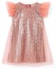 Primo Gino Half Sleeves Party Wear  Dress With Sequins Detailing - Rose Gold