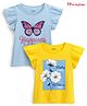 Honeyhap Premium 100% Cotton Knit Daffodil Print Tops with Bio Finish Pack of 2 -Yellow & Blue