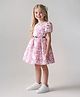 Primo Gino Jacquard Fabric  Half Sleeves Fit & Flare  Party Frock Floral Print - Pink