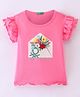 UCB Cotton Knit Frill Sleeves T-Shirt Floral Print- Pink