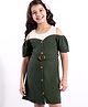 Hola Bonita  Textured Fabric Cold Shoulder Dress Solid Colour  - Olive Green