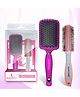 Majestique Professional Paddle and Round Hair Brush Set, Soft Nylon Bristles for Blow Drying - 2Pcs Multicolor