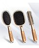Majestique Paddle Detangling, Oval, and Round Hair Brush Set with Soft Nylon Bristles for Blow Drying 3Pcs Gold