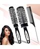 Majestique Two Blow Dry Hair Roller Brushes and Tail Comb, Styling with Antistatic Bristles, Aluminum Barrel 3Pcs Black