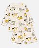 Nap Chief Pure Cotton Full Sleeves Construction Vehicles Printed Coordinating Shorts Set - Off White