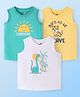 Doodle Poodle 100% Cotton Single Jersey Sleeveless   T-Shirts with Text & Animals Print Pack of 3 - Snap Dragon Yellow Bright White & Pool Green