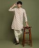 Vastramay Full Sleeves Floral Motif   Printed Muslin Kurta With Cream Patiala Pant - Beige & Cream