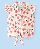 Babyhug Rayon Woven Frill Sleeves Top with Cherry Print & Knot Detailing - White & Peach