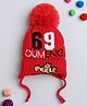TMW Kids Numbers & Bear Patch Detailed Woollen Bobble Cap With Drawstring - Red