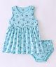 Cucumber Sinker Knit Sleeveless Frock with Bloomer Unicorn Print - Blue