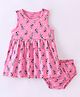 Cucumber Sinker Knit Sleeveless Frock with Bloomer  Dancing Girl Print - Pink
