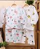 Mom's Home Pack Of 2 Organic Cotton Muslin Full Sleeves Forest Life Theme Printed Coordinating Jhabla Set - Pink & White