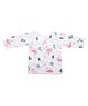 Mom's Home Organic Cotton Muslin Full Sleeves Flamingo Printed Jhabla - Pink & White