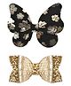 Aye Candy Set Of 2 Tiny Bow And Butterfly Bow Embellished  Alligator Clips - Black & Gold
