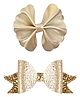 Aye Candy Set Of 2 Tiny Bow And Fan Bow Detailed  Alligator Clips - Gold