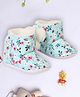 Coco Candy Flower Detailed Fur Lined Velcro Closure Booties - Blue