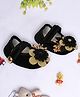 Coco Candy Floral Applique Detailed Velvet Booties -  Black