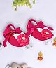 Coco Candy Floral Applique Detailed  Ribbon Tie Up Booties - Hot Pink