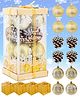 Fiddlerz Pack of 16 Christmas Tree Decoration Balls Hanging Ornaments Glittering Shatterproof Props Xmas Tree Decor Accessories Items for Home Office - Golden