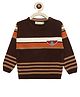 KNITCO Full Sleeves Placement Patch Detailed & Striped Designed Sweater - Brown