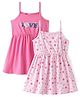 Doodle Poodle 100% Cotton Knit Sleeveless Frocks  Floral Print Pack of 2 -Pink & Fandango Pink
