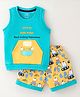 Child World Interlock Knit Sleeveless T-Shirt And Shorts Set Construction Vehicle Print - Blue